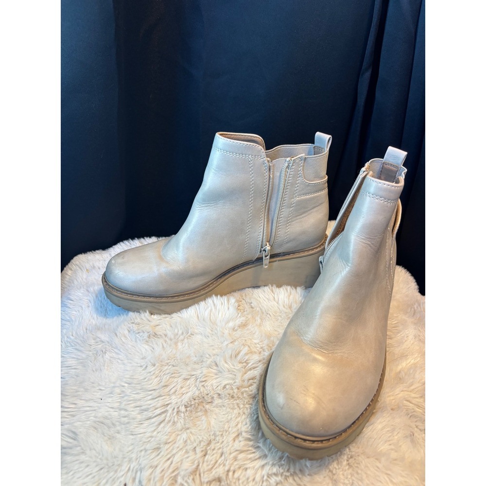 DV Dolce Vita Womens Gray Leather Platform Wedge Lug Sole Ankle Boots Zipper